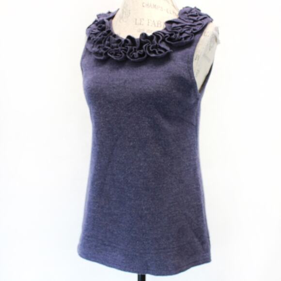 Marc by Marc Jacobs Sleeveless 100% Wool Blouse Top Navy Tank Ruffle Neck Medium - Picture 1 of 8